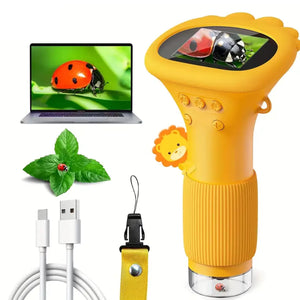 Children'S Digital Microscope with High-Definition Display Screen, 1000X Magnification, LED Light, Camera, and Video Yellow